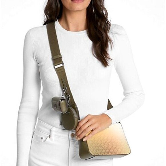 New Michael Kors Jet Set Small Ombré Logo Crossbody Bag with Case Olive Multi - Picture 5 of 5
